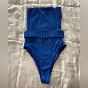 Cobalt Blue Beach Riot Ribbed One Piece Swimsuit with Belt